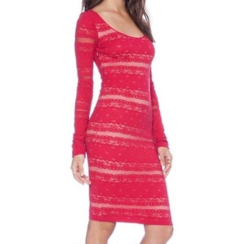 BCBGMaxAzria ‘Tanya’ Stripe Lace Dress In Sangria Women’s Size Medium Tall - Picture 10 of 16